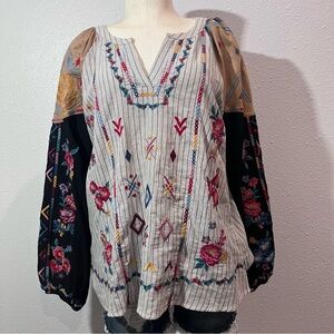 Savanna jane Embroidered Peasant top - Multicolor Sz L
